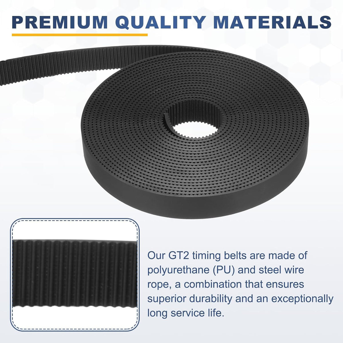 Polyurethane PU Steel Cord 2GT Timing Belt 15mm x 5m(16.4ft)