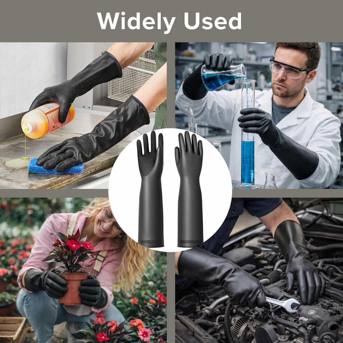 Heavy Duty Chemical Resistant Latex Gloves,18-Inch,Medium,1 Pair