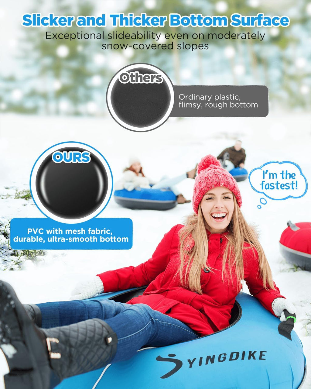 Snow Tube for Sledding, Heavy Duty 40" Snow Sled with 4 Handles and Cushion Seat, Inflatable High Speed 600D Canvas