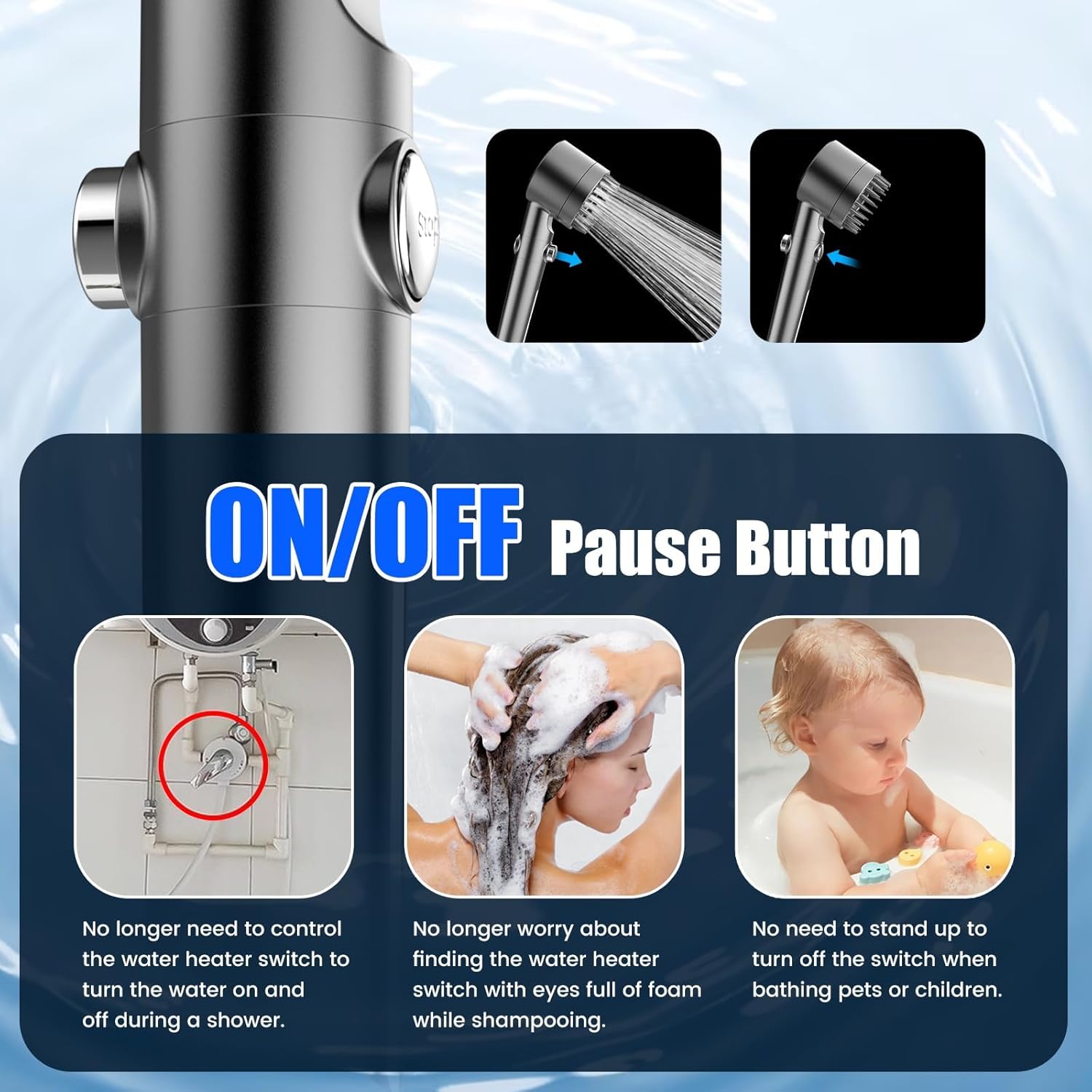 Filtered Shower Head with Handheld,High Pressure Shower Heads Filter | ON/OFF Switch,4 Spray,Built-in Power