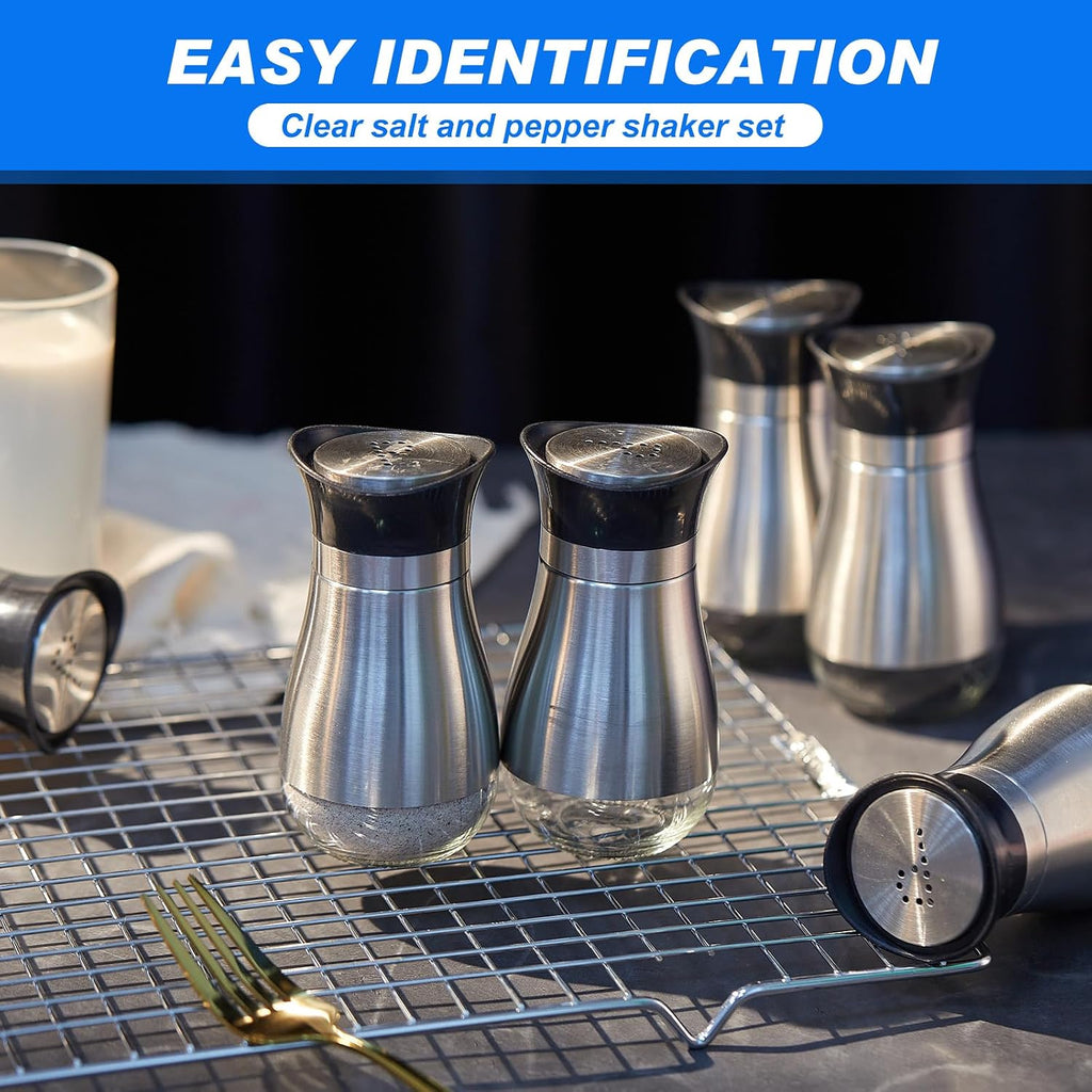 12 Pack Stainless Steel Salt and Pepper Shakers Set with Stainless Steel Lid Glass Bottle Refillable Salt Dispenser