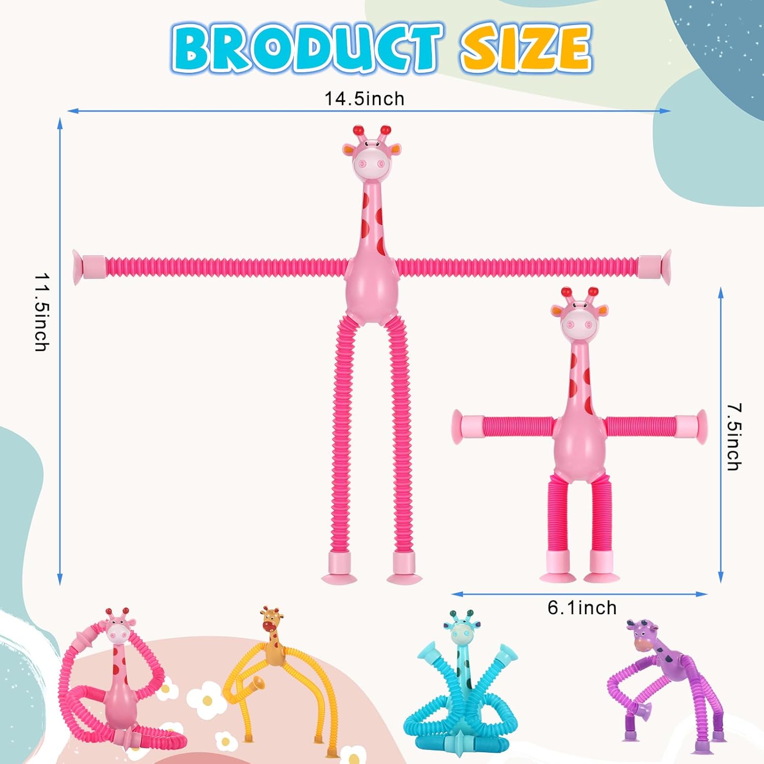 4 Pcs Pop Tubes Giraffe Travel Airplane Road Trip Car Activities Essential, Telescopic Suction Cup Sensory Fidget