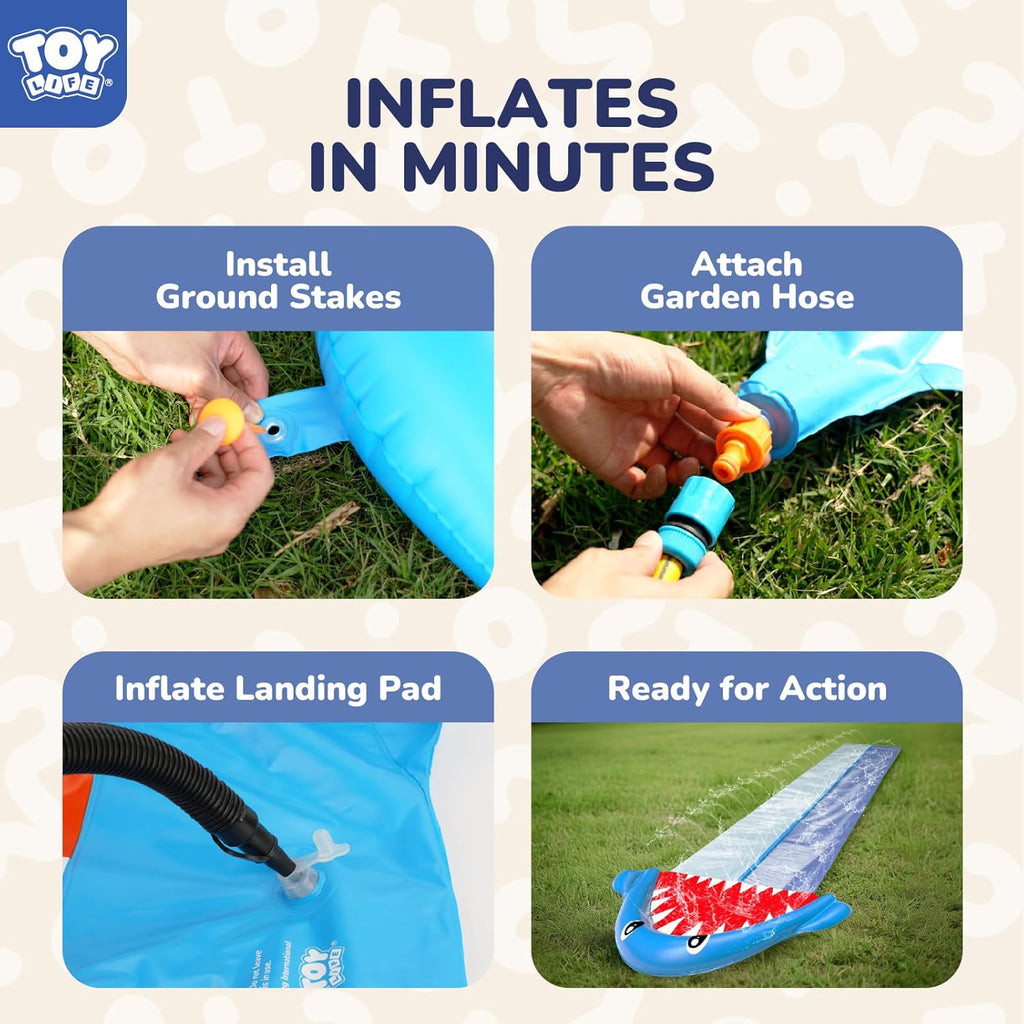 Giant Shark Water Slides for Kids 20Ft Waterslide Backyards Lawn with 2 Bodyboards, 2 Lane Slip Splash and Slide