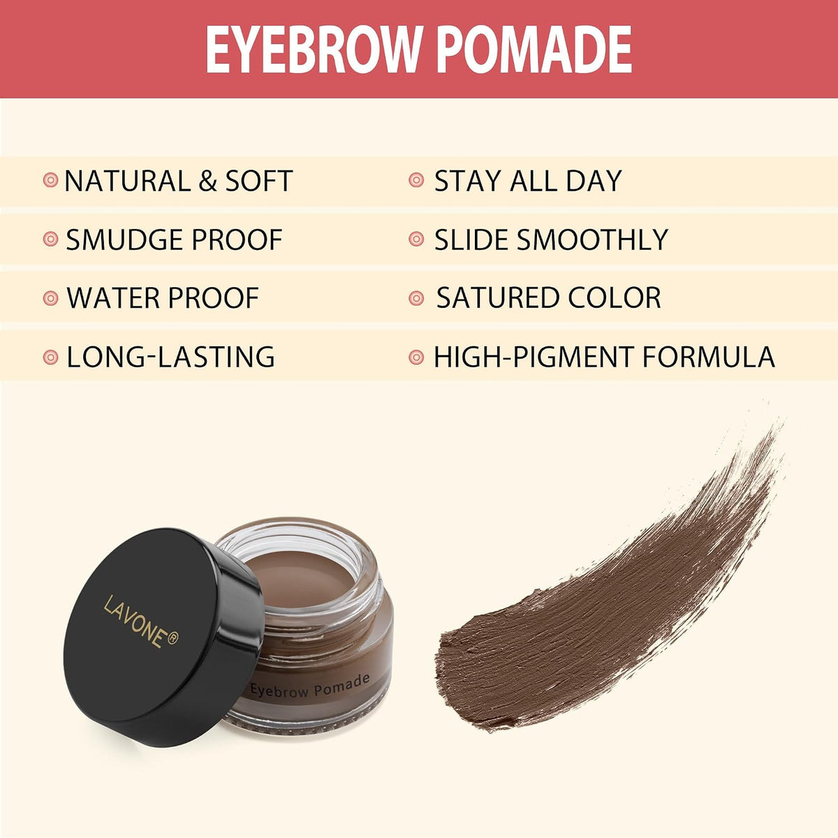 Waterproof Eyebrow Pen Kit, Pomade Eyeliner & Brush, Dark Brown