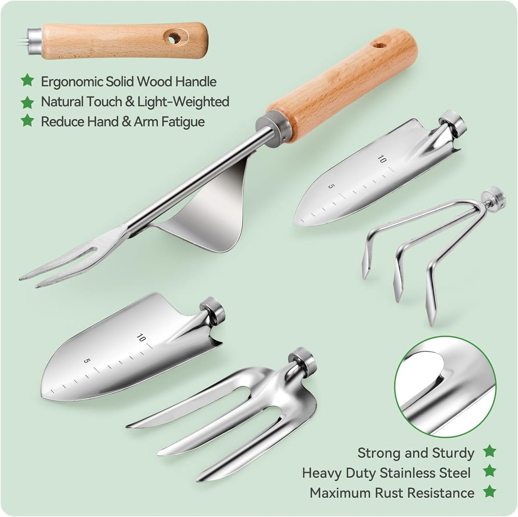 Gardening Tools 9-Piece Heavy Duty Garden Hand Tools with Fashion and Durable Garden Tools Organizer Handbag