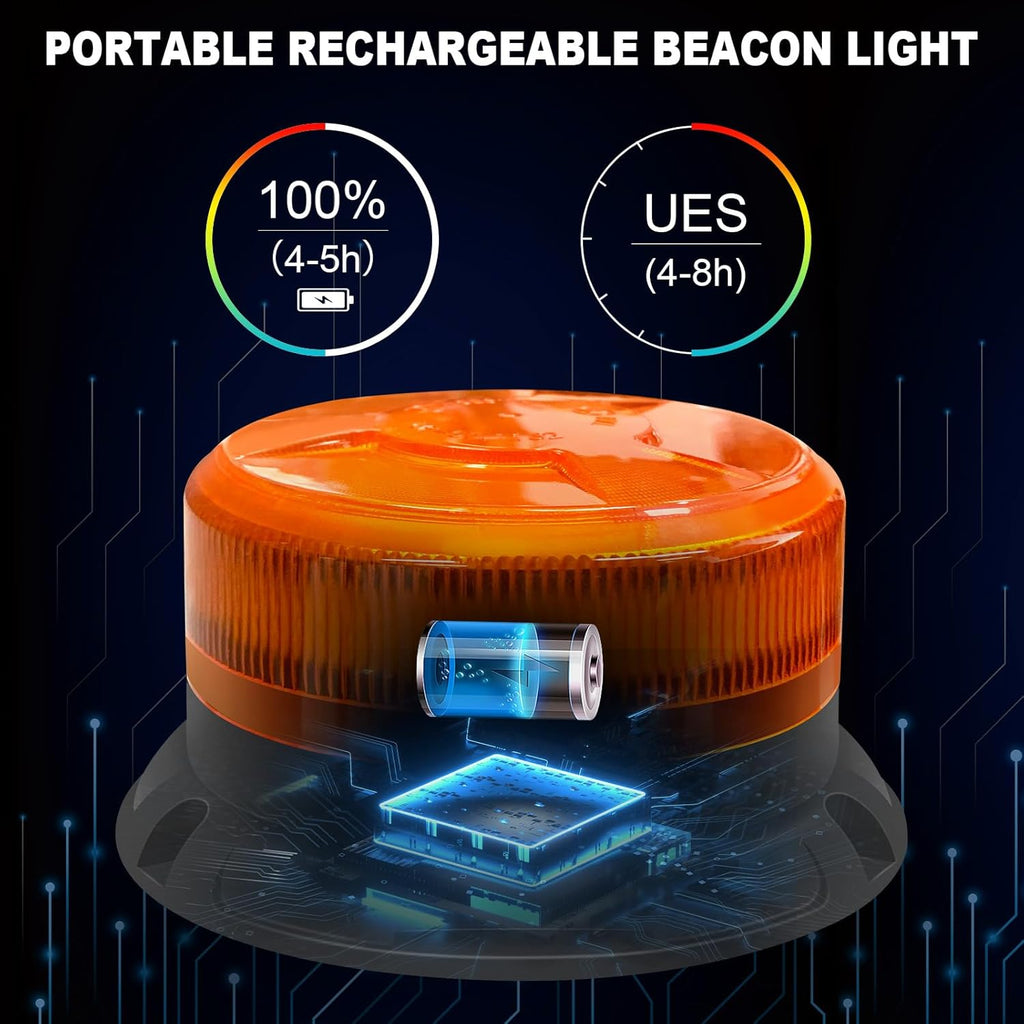 Magnetic Wireless Strobe Light Amber Warning Beacon Light for Trucks | Rechargeable Waterproof Emergency Safety