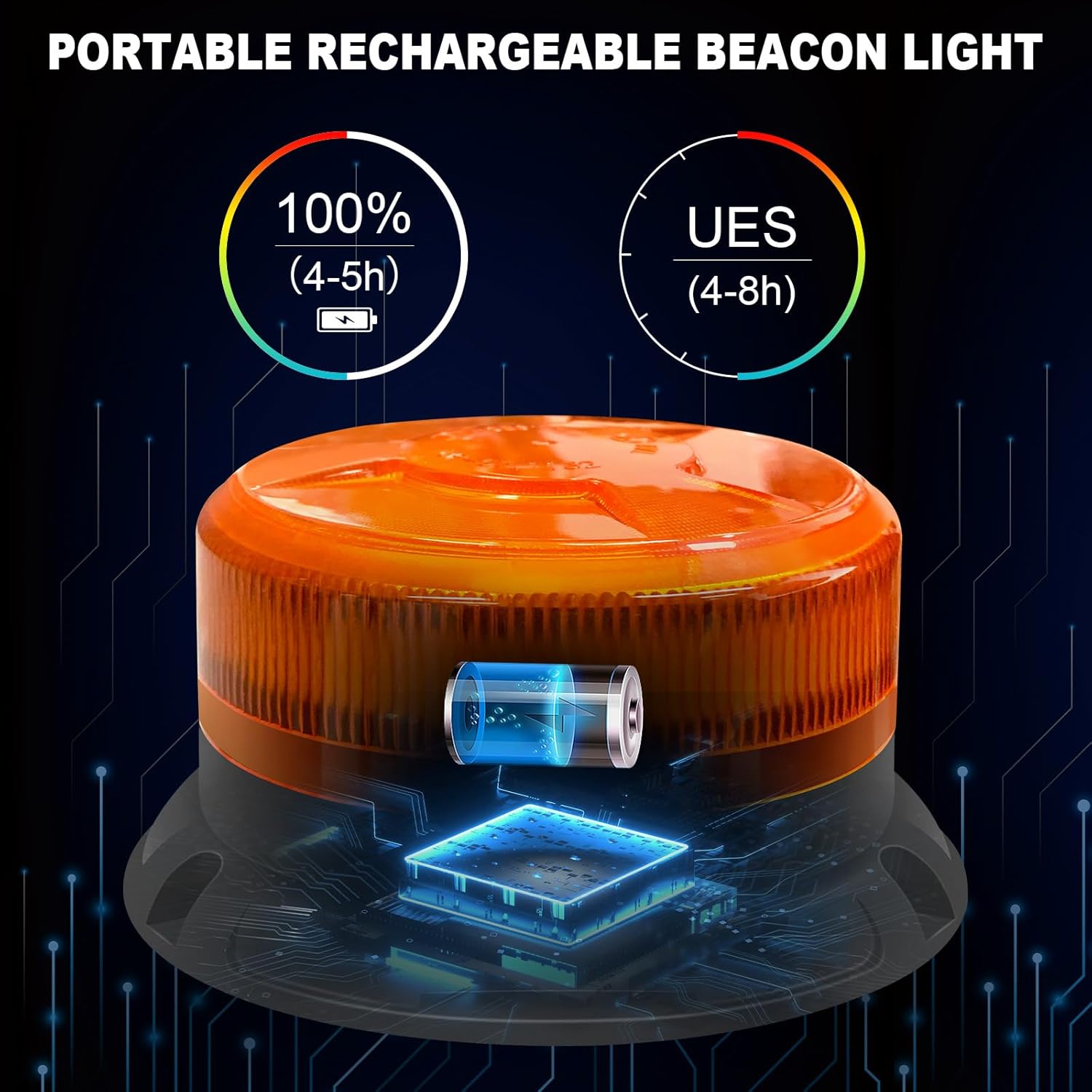 Magnetic Wireless Strobe Light Amber Warning Beacon Light for Trucks | Rechargeable Waterproof Emergency Safety