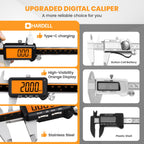 HARDELL Digital Caliper 6" USB-C – Anti-Glare Orange Screen(No Backlight)