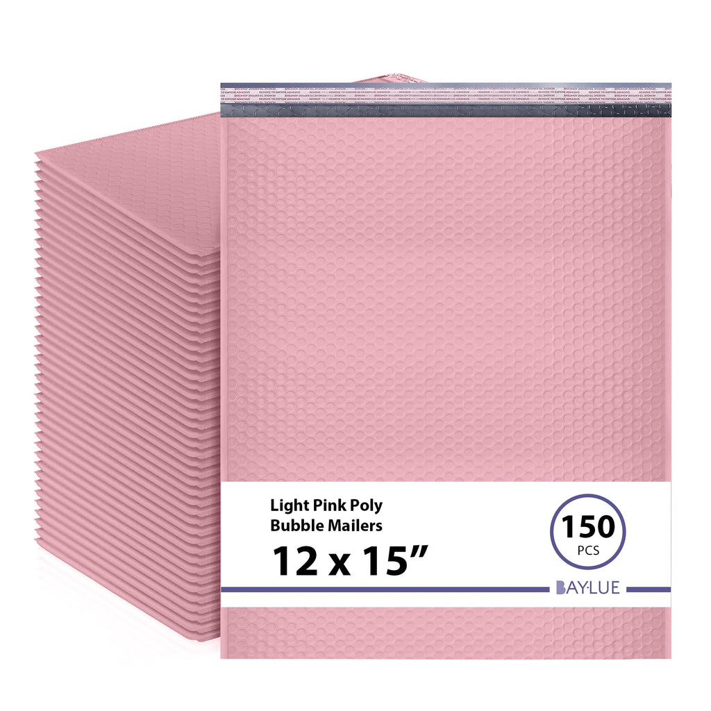 Light Pink Bubble Mailers 12x16/12x15, Poly Padded Envelopes, 150 Pack