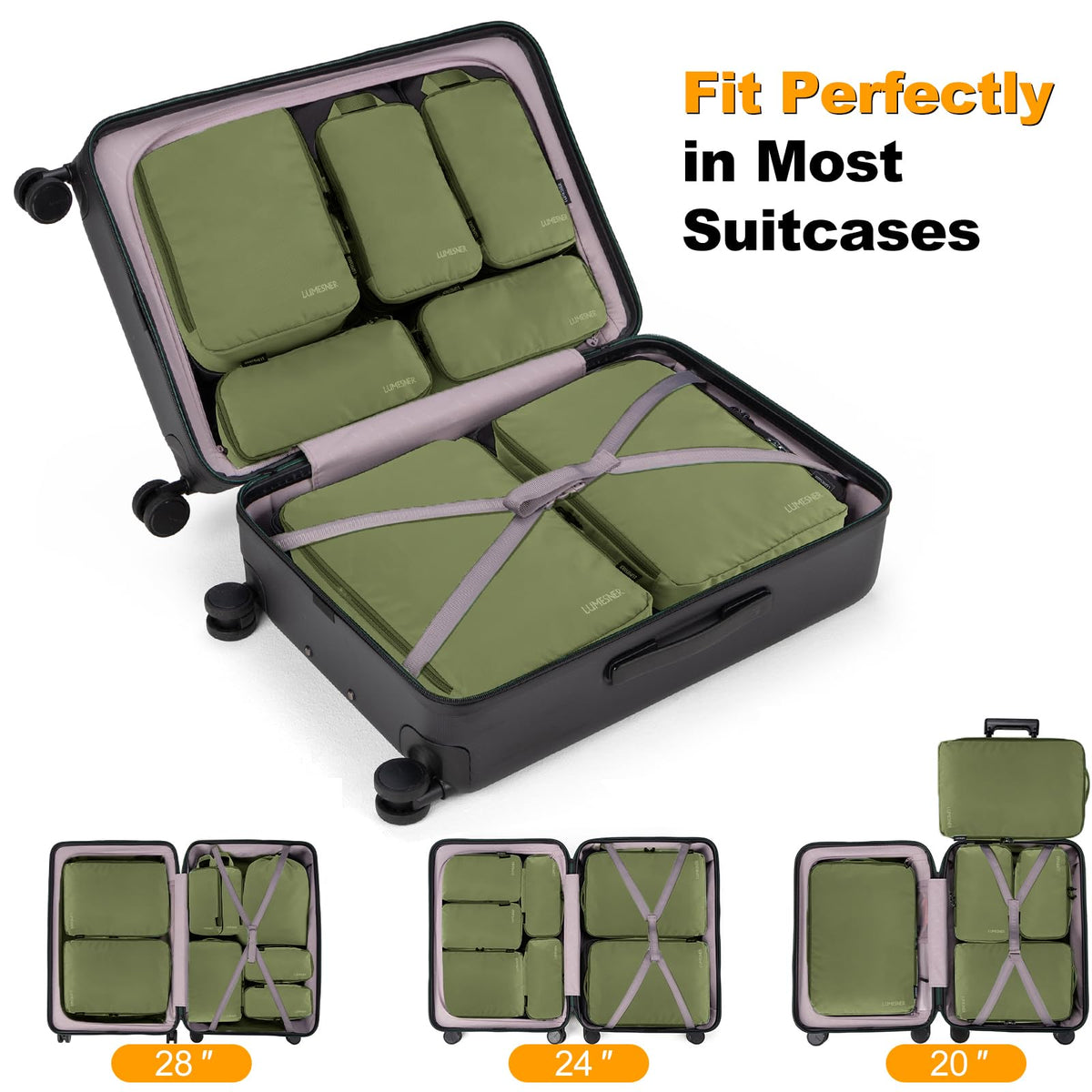 8 Set Compression Packing Cubes, Travel Suitcase Organizers
