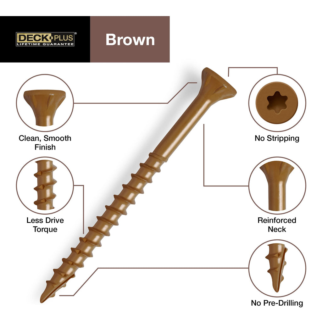 Deck Screws, #8 x 2in, 625 Pieces,5 Lb Box, Brown