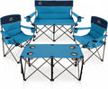 Oversized 4 Pcs Camping Chair Set with Table,Outdoor Folding Heavy Duty Lawn Chair,Cup Holder,Portable,Loveseat Chair