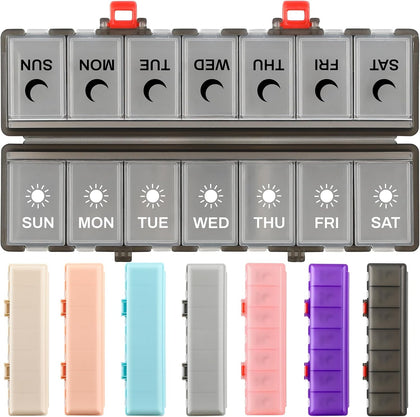 Foldable Pill Organizer Weekly 2 Times a Day, 7 Day Portable AM PM Travel Pill Case with Black&White Labels