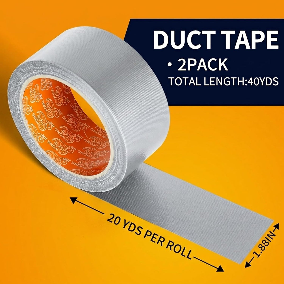 Silver Duct Tape Waterproof, 2 Pack, 2 Inch x 40 Yards Total
