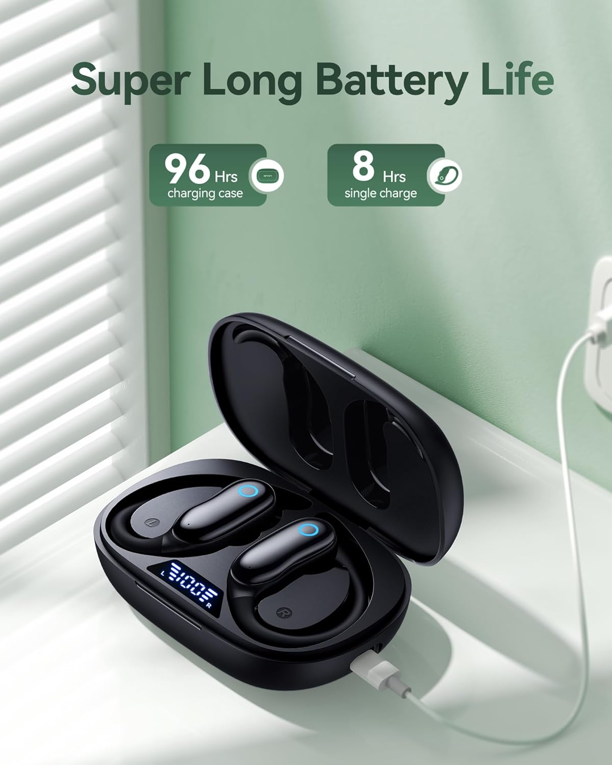 Active Noise Cancelling Ear Buds Wireless Earbuds 96hrs Playback Bluetooth Headphones Dual Battery Display Stereo