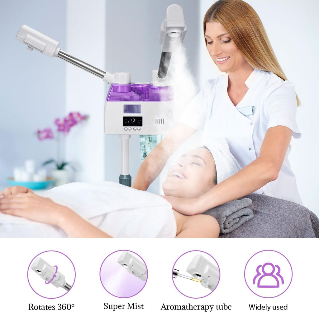 3 in 1 Facial Steamer,Professional Facial Steamer with 5X Magnifying LED Lamp, Esthetician Steamer with Hot & Cold