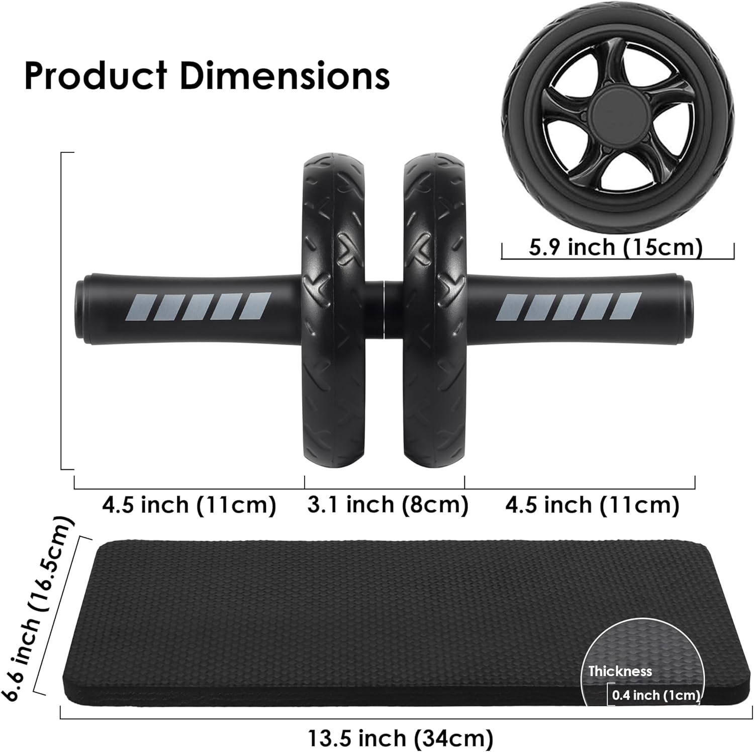 Ab Roller Wheel, Home Gym Equipment for Core Workout, No Noise Exercise Wheels with Knee Pad, Fitness Training Wheel
