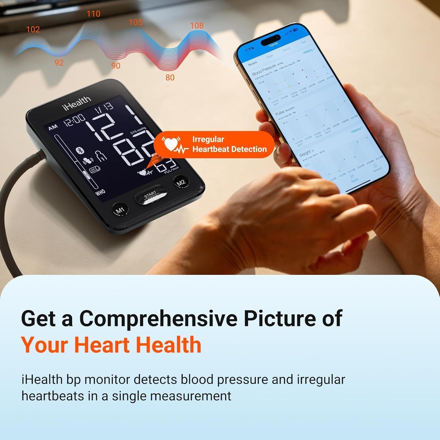 Accu Blood Pressure Monitor – 4.5" Large LCD(Black), Clinically Accurate, Irregular Heartbeat Alert, Body & Cuff