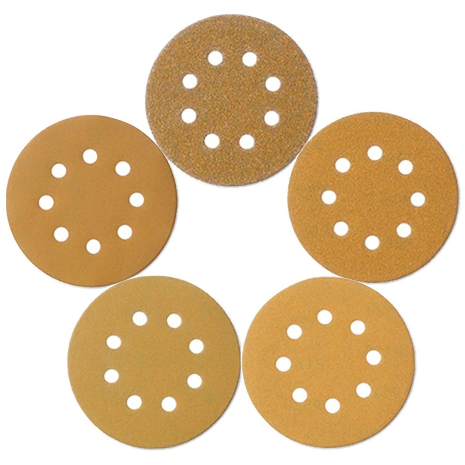 5-Inch 8-Hole Hook and Loop Sanding Discs, Orbital Sander Sandpaper Discs, 100 Pieces Round Sandpaper Set Include 60
