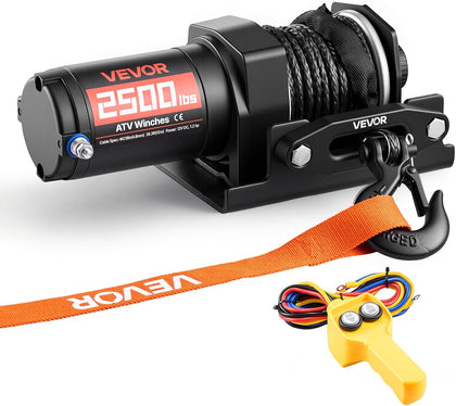 2500 lbs Electric Winch, 12V DC ATV/UTV Winch with Φ0.19 in x 39.4 ft Synthetic Rope & Wired Remote Control, IP55