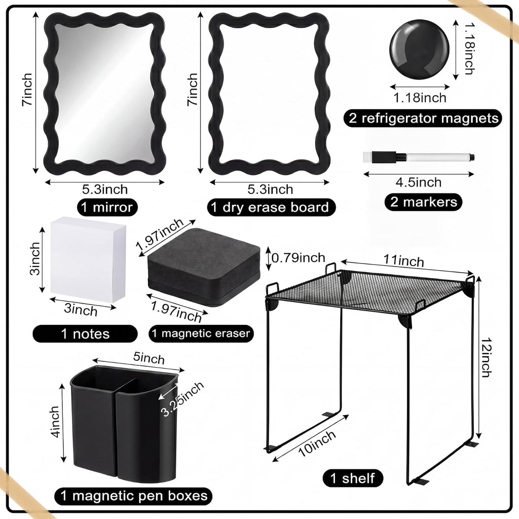 12 Pcs Black Locker Accessories Kit with Locker Shelf Magnetic Mirror Magnetic Pen Holder Whiteboard Marker Eraser