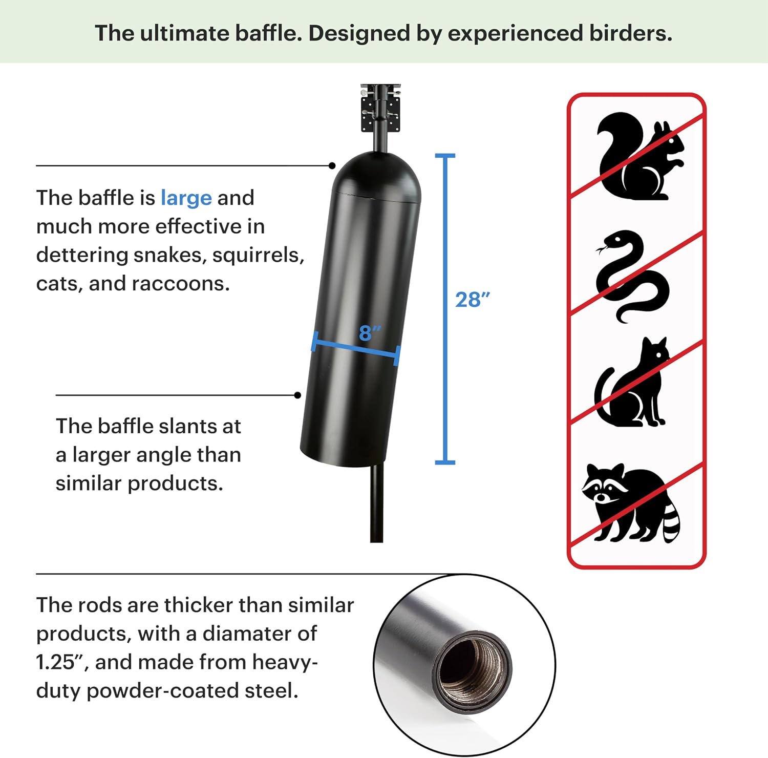Bird House Pole with Baffle- A Professional Squirrel Proof Bird Feeder Pole - Very Sturdy Against Strong Winds - Bird