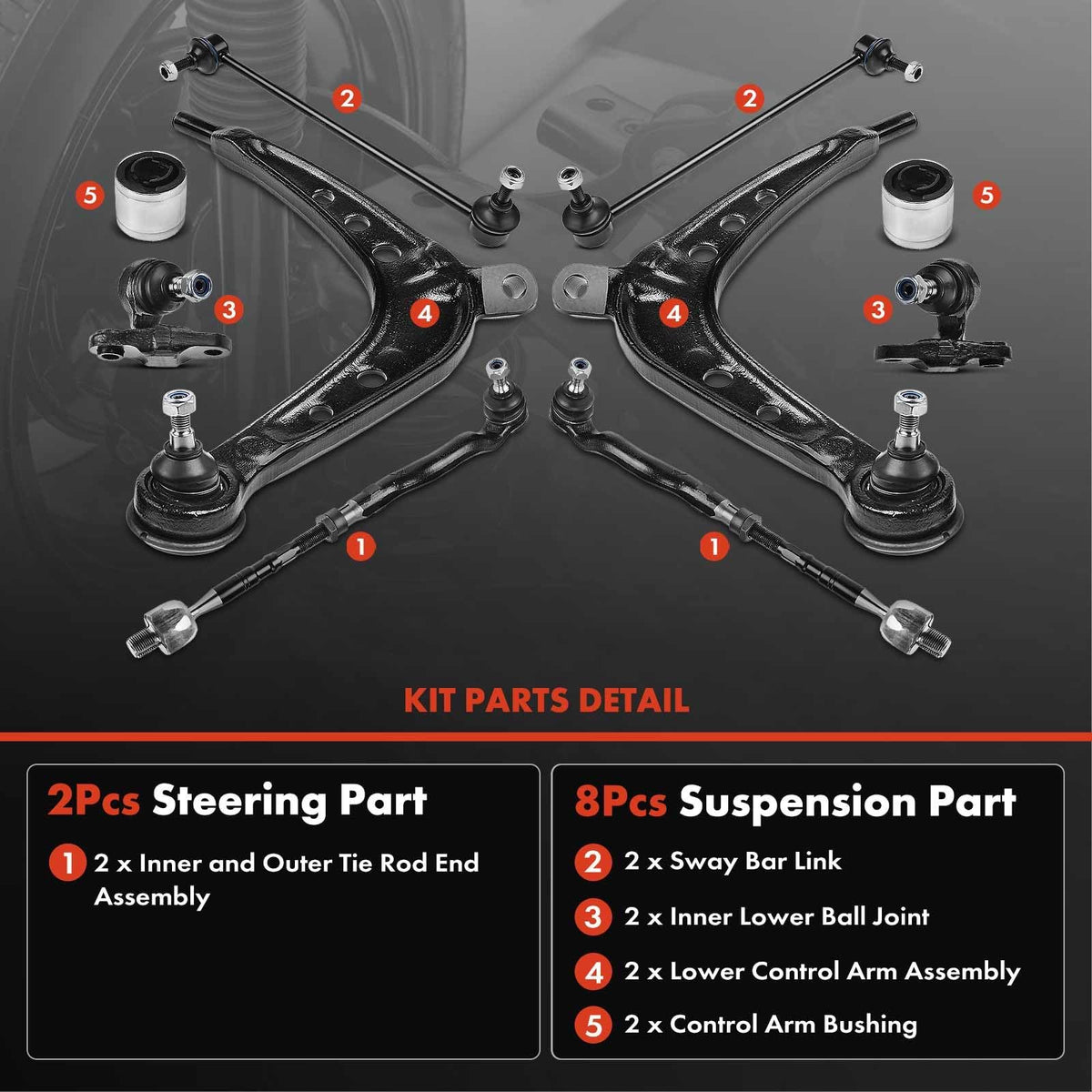 A-Premium 10Pcs Front Suspension Kit, Lower Control Arm & Inner Bushing