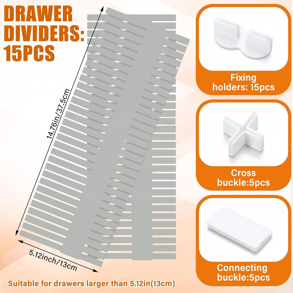 15 Pcs 5.12 Tall Drawer Divider Adjustable Drawer Organizer DIY Ultra Deep Storage Organizer Separator with Fixed