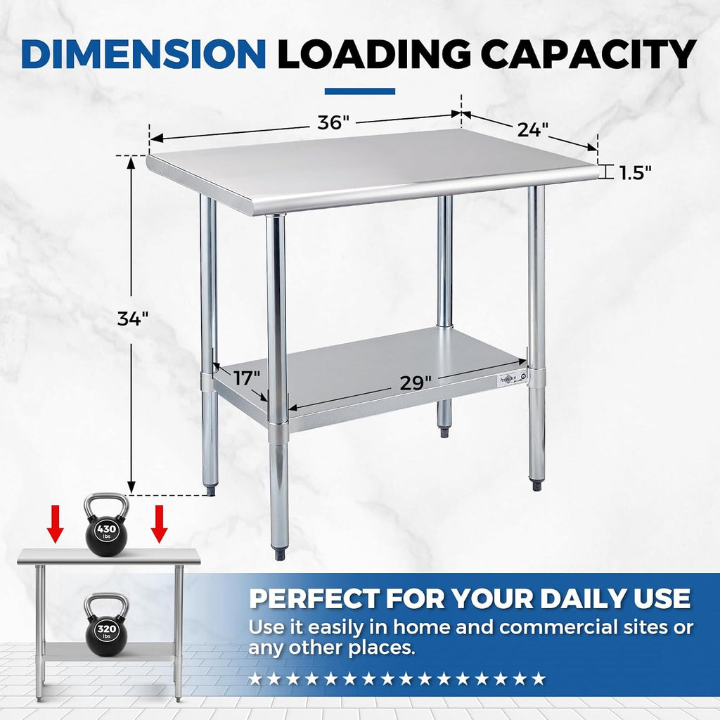 Stainless Steel Prep Table 24''x36'' NSF Commercial Workbench