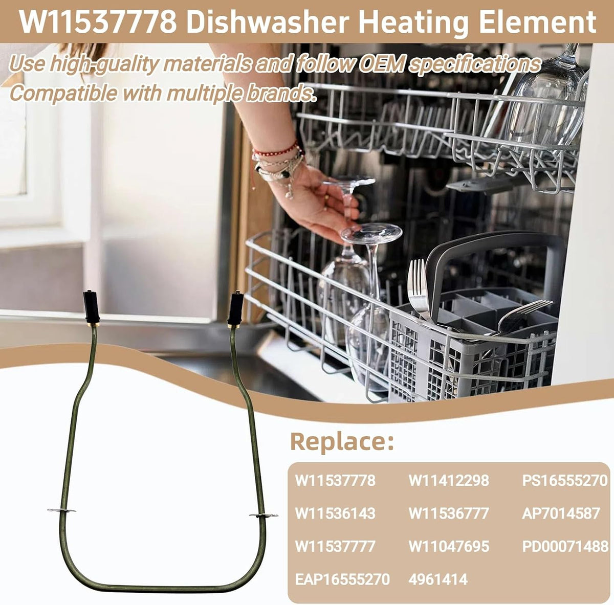 W11537778 Dishwasher Heating Element Fit for Whirlpool KitchenAid Jenn-Air
