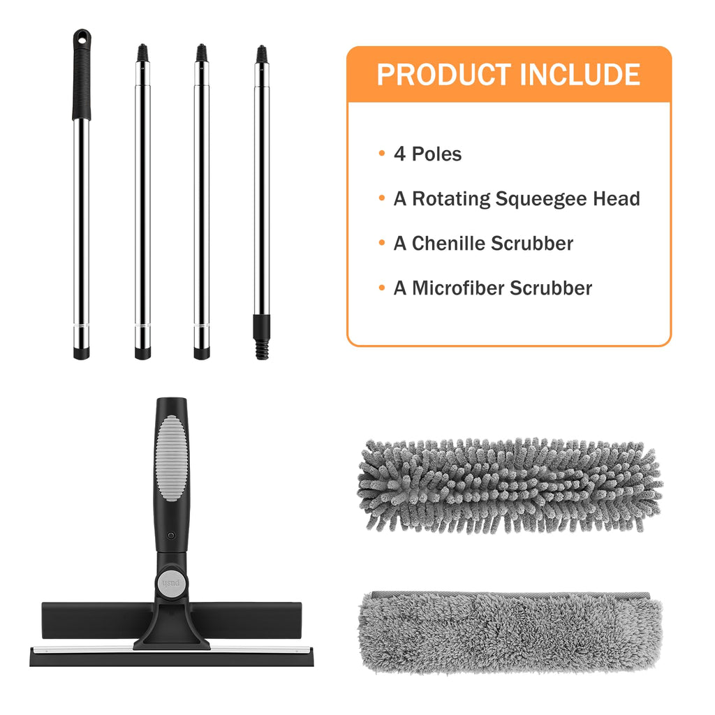 Window Squeegee with 66in Extension Pole 2-in-1 Window Cleaning Kit