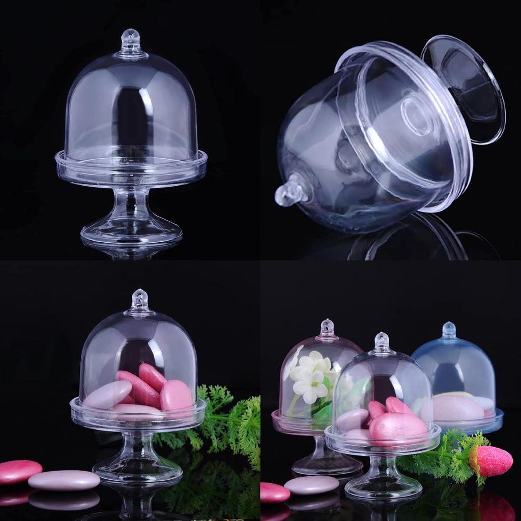 36 Pack Mini Cake Plate with Lid, Plastic Cupcake Stand Dome Cover, Clear Small Cake Display Stand for Chocolate