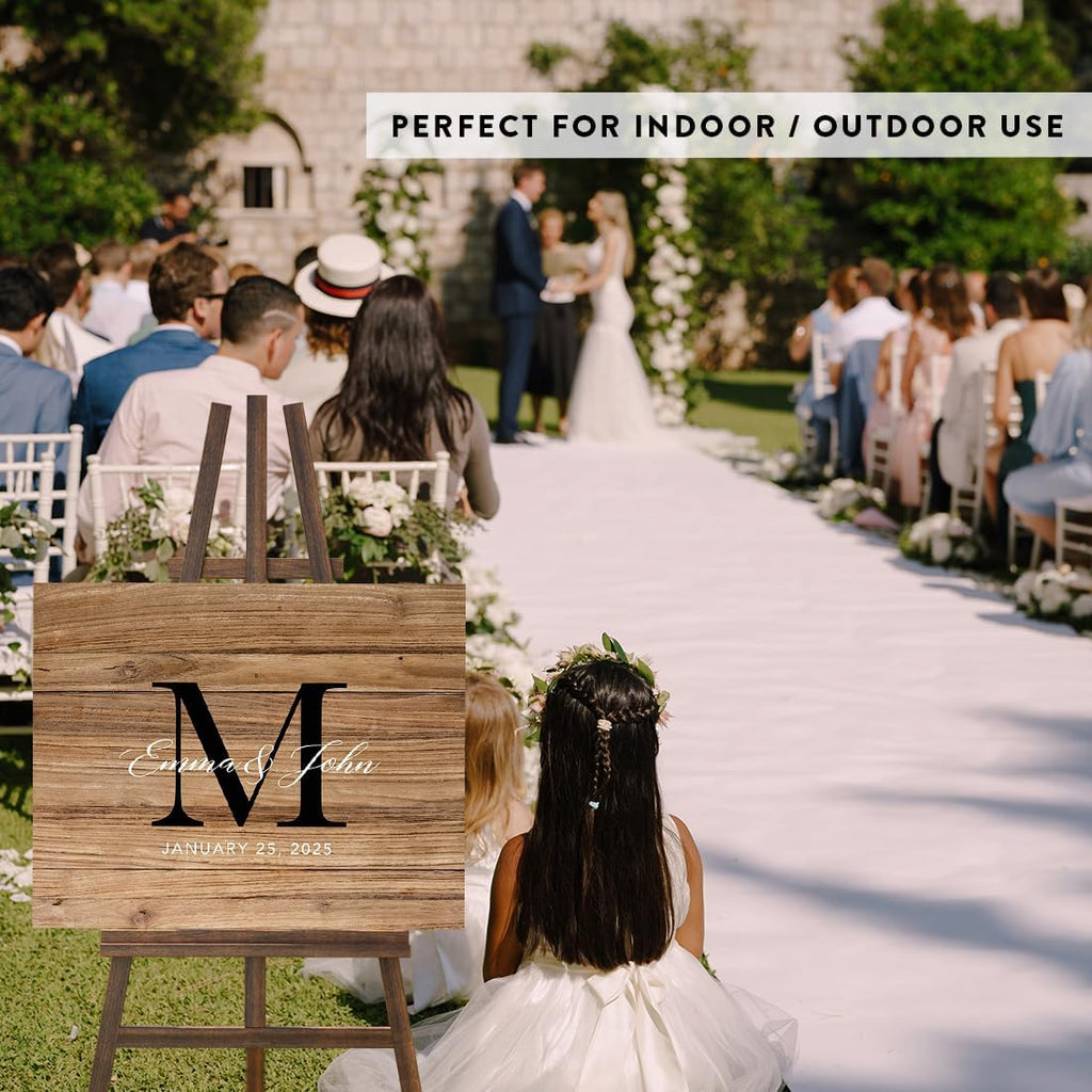 Custom Large Canvas Wedding Guest Book Alternative, 16 x 20 Inches, Rustic Wood Monogram Horizontal Personalized Sign