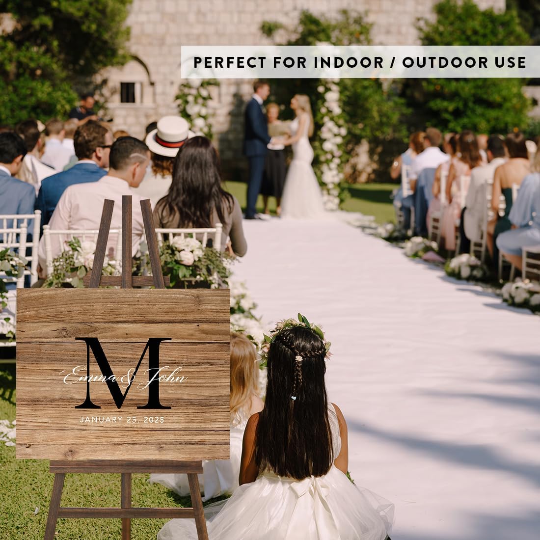Custom Large Canvas Wedding Guest Book Alternative, 16 x 20 Inches, Rustic Wood Monogram Horizontal Personalized Sign