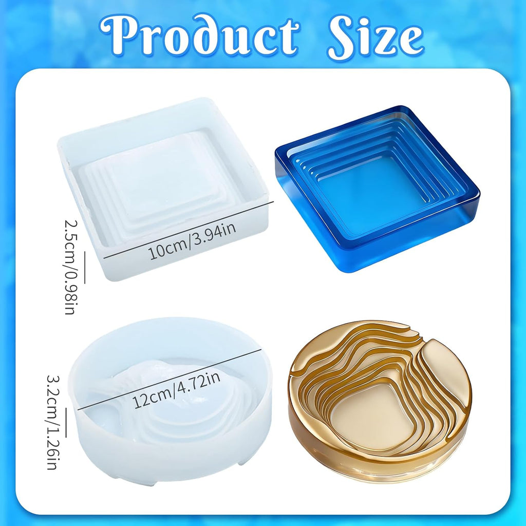 Ashtray Molds for Epoxy Resin, 2pcs Square & Round Terraced Ashtray Resin Molds for Jewelry Storage Box Handmade