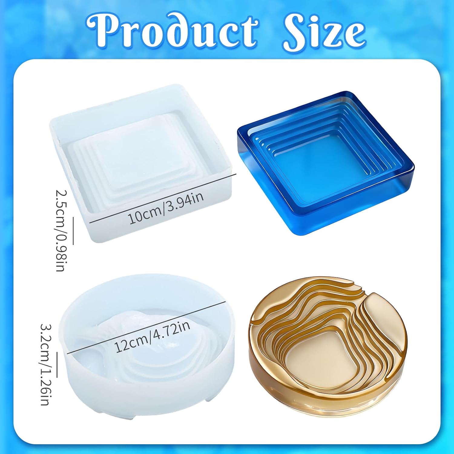 Ashtray Molds for Epoxy Resin, 2pcs Square & Round Terraced Ashtray Resin Molds for Jewelry Storage Box Handmade