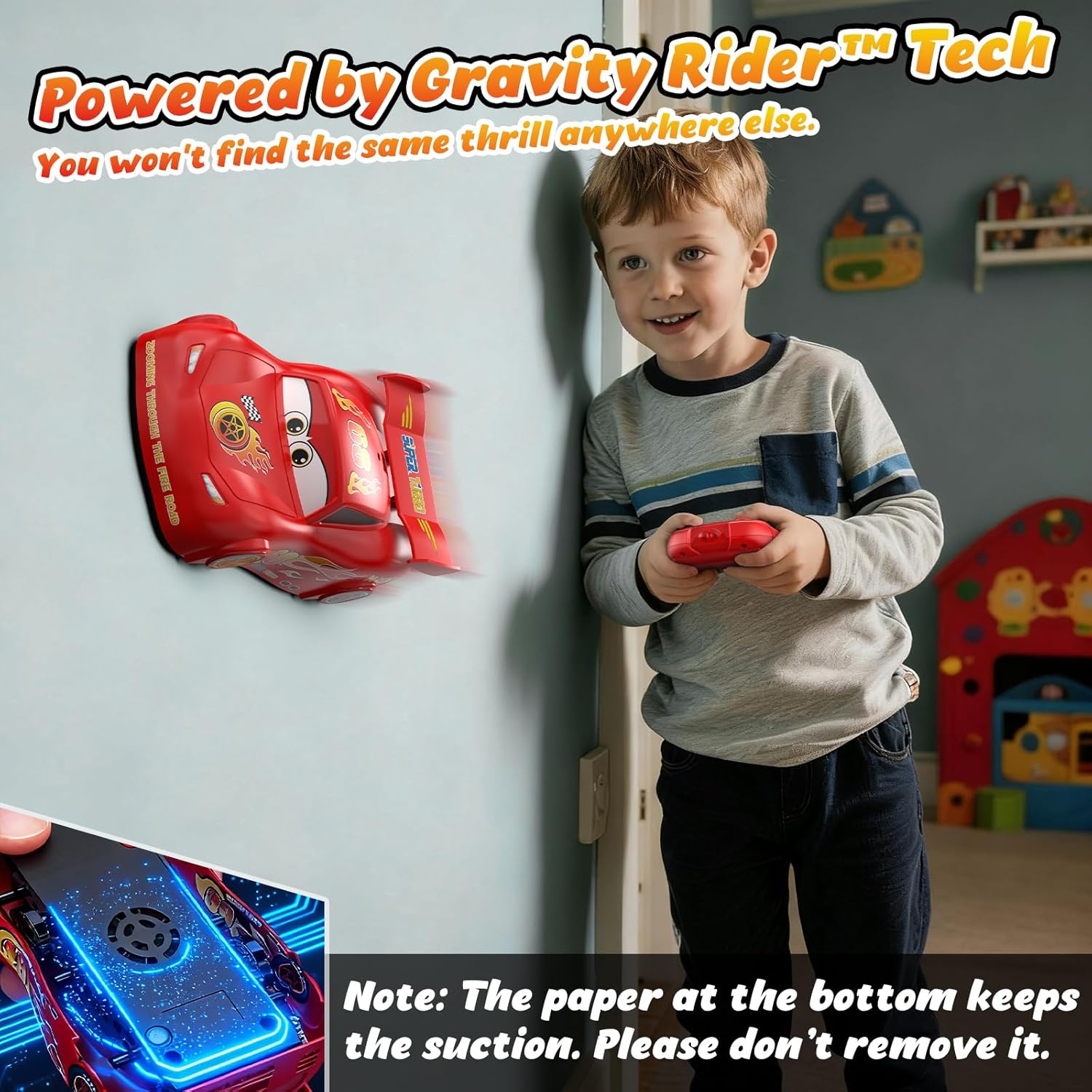 Lightning Remote Control Car for Kids, 360° Rotating Wall Climbing RC Car with DIY Stickers, Rechargeable Monster