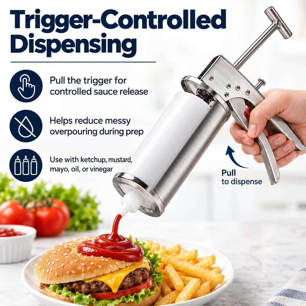 Stainless Steel Manual Sauce Dispenser Gun for Food Prep Kitchen