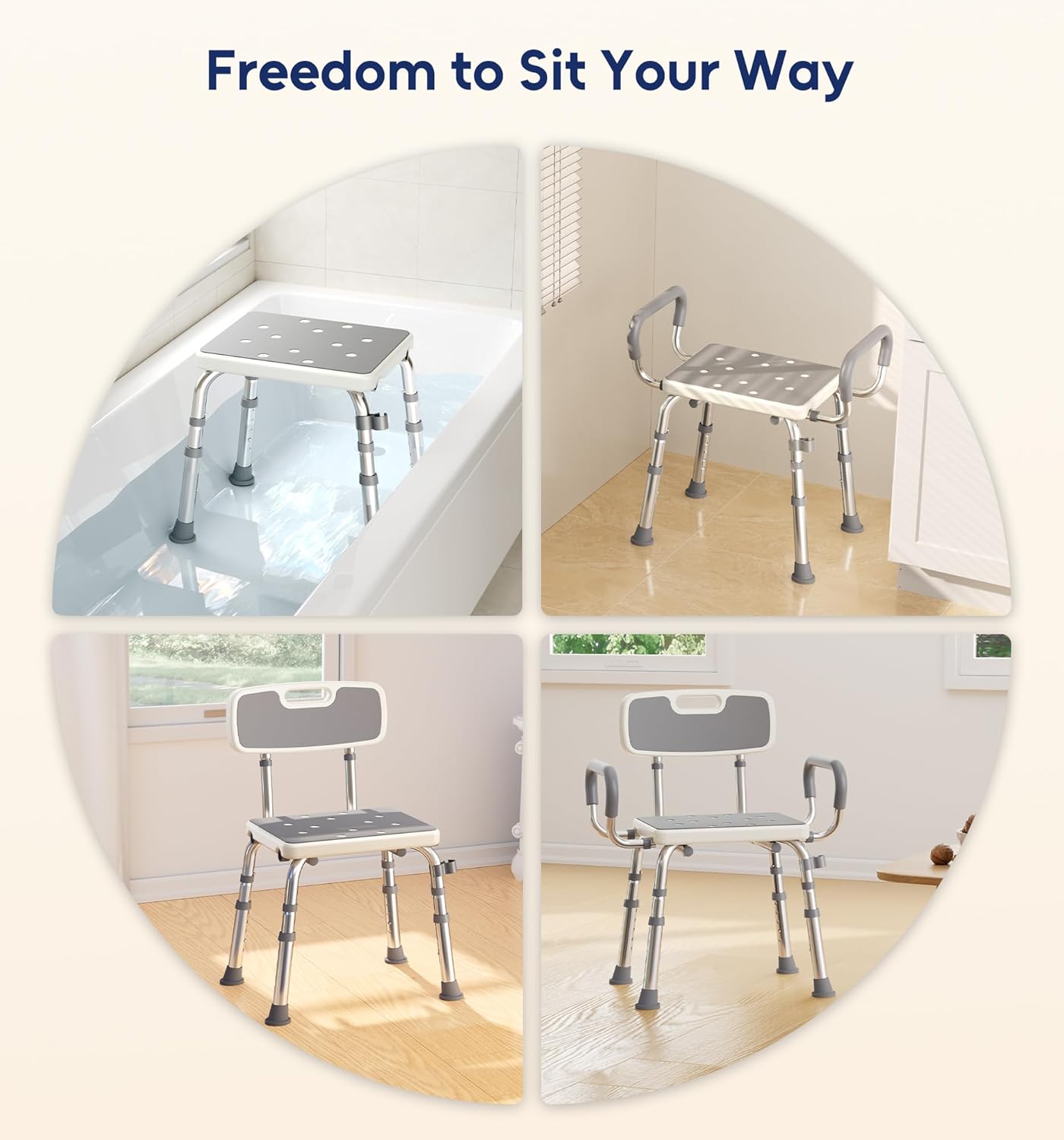 Shower Chair for Inside Shower with Arms and Back, 500lbs Capacity Height Adjustable Shower Seat with Thickened Frame