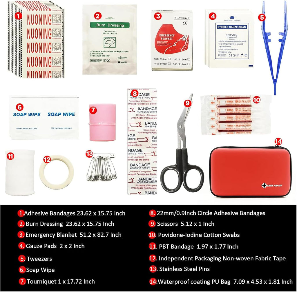 First Aid Kit Red Portable Compact Waterproof Mini Refill Supplies for Home Car Travel Camping Truck Hiking Sports