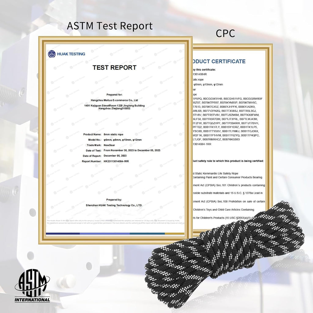 Static Climbing Rope - 8mm (5/16c) / 10mm (3/8”) Double Braid Accessory Cord for Rock,Hauling, Prusik, Survival