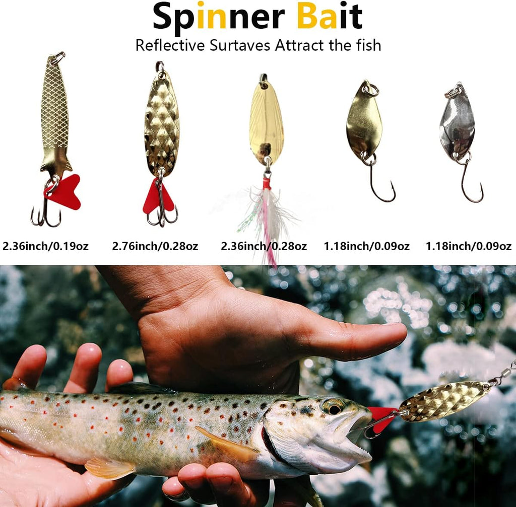 Fishing Lures Kit Set, Baits Tackle Including Crankbaits, Topwater Lures, Spinnerbaits, Worms, Jigs, Hooks, Tackle