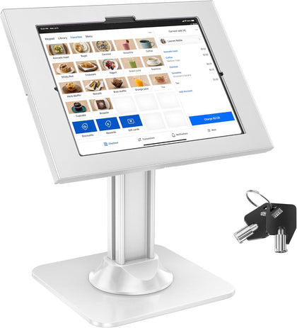 Anti-Theft iPad Kiosk Stand – POS iPad Security Mount with 360° Swivel & 75° Tilt, Heavy Duty Tablet Kiosk Desk