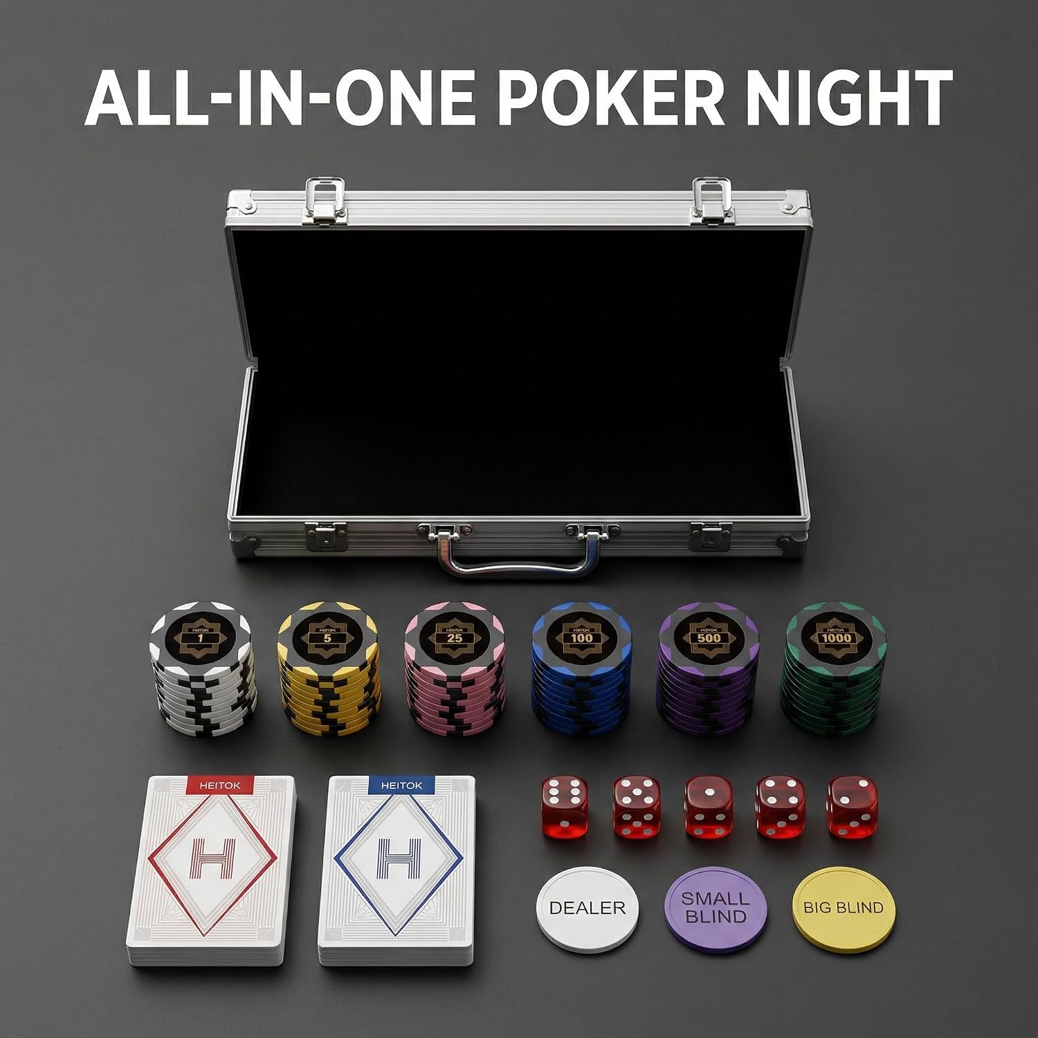 500-Piece Poker Chip Set with Numbered 14g Chips and Aluminum Case | Clay composite build gives 2 to 10 players