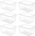 6 Pack Clear Pantry Organizer Bins, Plastic Containers with Handle for Kitchen,Freezer,Cabinet,Closet,Bathroom Under