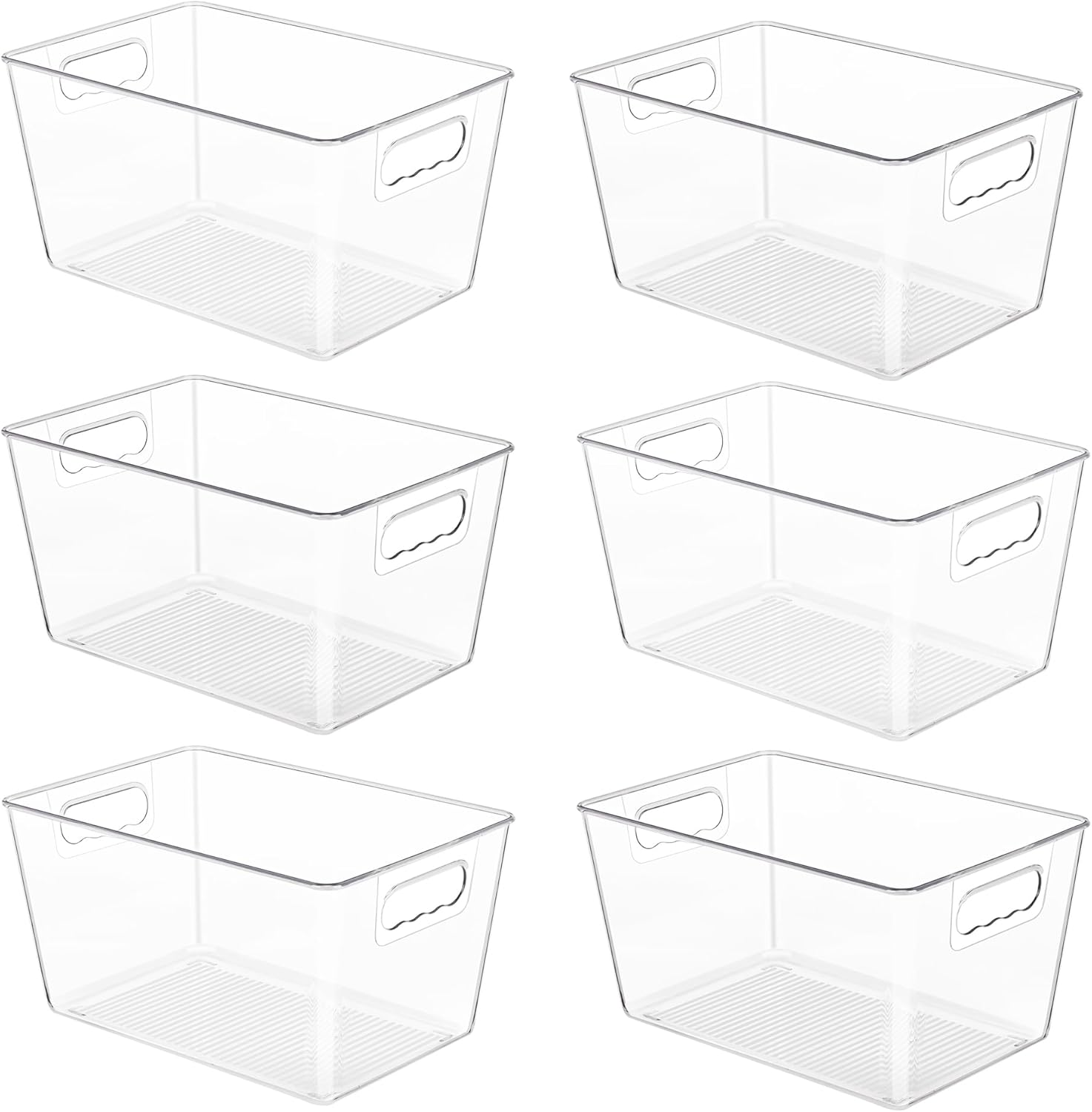 6 Pack Clear Pantry Organizer Bins, Plastic Containers with Handle for Kitchen,Freezer,Cabinet,Closet,Bathroom Under