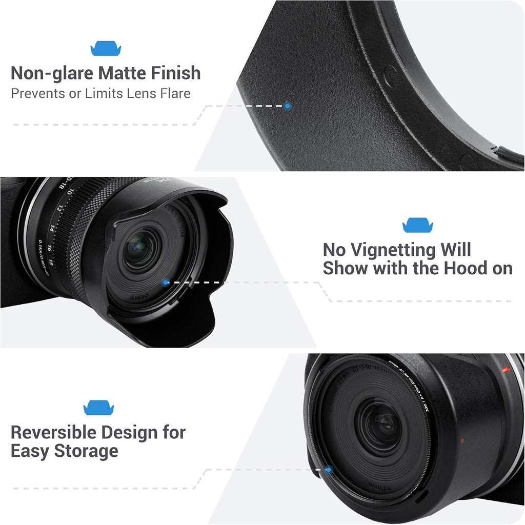 Lens Hood for Canon RF-S 10-18mm F4.5-6.3 is STM, Reversible Lens Shade Replace Canon EW-53B Lens Hood, Compatible