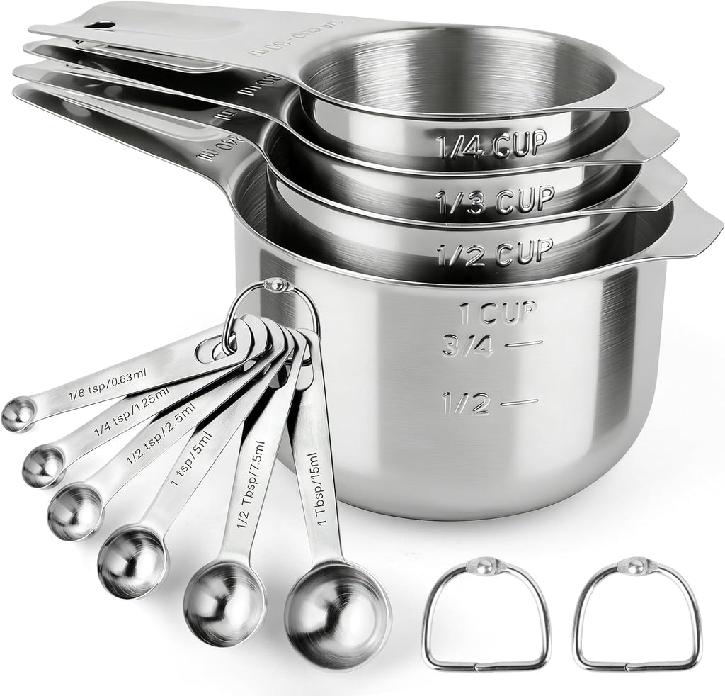 Stainless Steel Measuring Cups and Spoons Set of 10, Nesting Measuring Cup Set - 4 Cups 6 Spoons, Stackable Measure