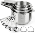 Stainless Steel Measuring Cups and Spoons Set of 10, Nesting Measuring Cup Set - 4 Cups 6 Spoons, Stackable Measure