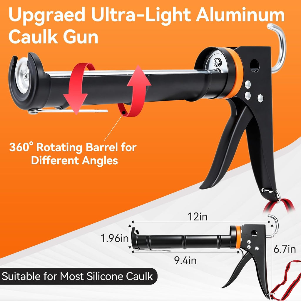 Caulk Gun Kit, Smooth Silicone Caulking Gun and Caulk Remover Tool, Sealant Finishing Tool Grout Scraper for Kitchen